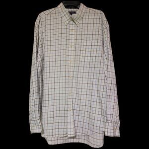 Alan Flusser Long Sleeve Button Shirt,  Mens XL, White Blue Purple Checked
